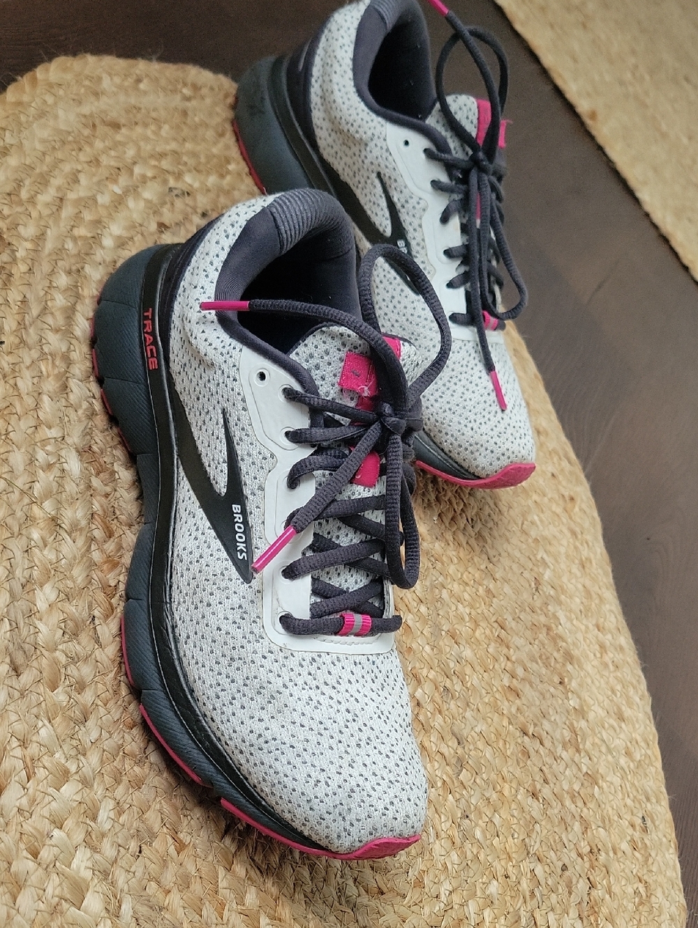 Brooks Women's White and Black Running Shoes with Pink Accents